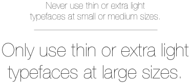 extra light typeface sizes